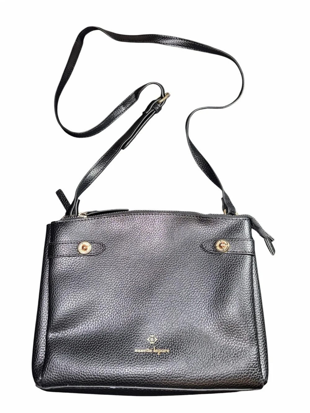 Nanette Laporte Arti Triple Section Black Pebbled Leather Crossbody Bag